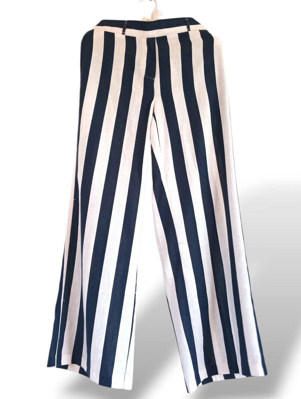 NY Clothing Co Navy & White Wide-Leg Stripe Trousers Lightweight Breezy Nautical - Picture 1 of 7